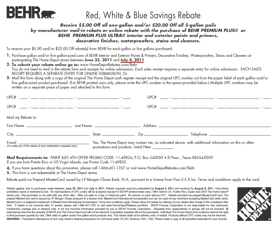 Rebate Form For Behr Paint