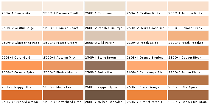 Behr orange Paint colors - a helpful chart with lovely possibilities.