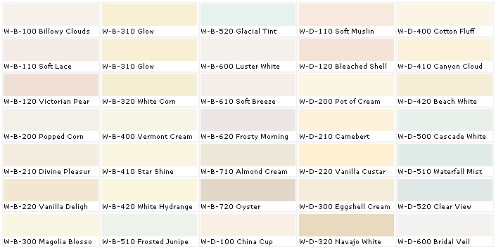 Behr White Paint Color Chart