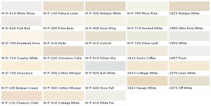 Behr White Paint Color Chart