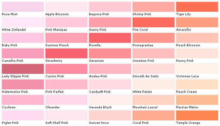 Light Pink Color Chart