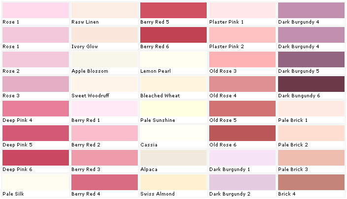 Pink Paint Colour Chart