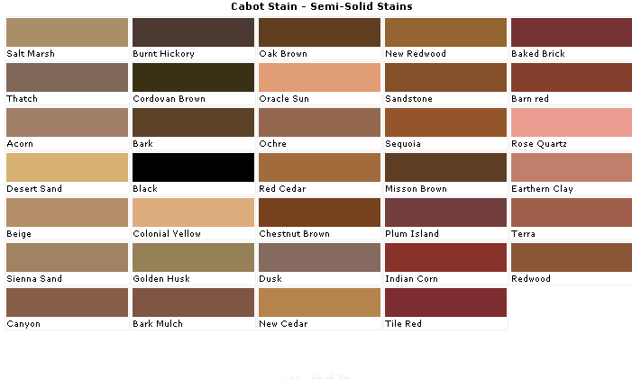 Cabot Exterior Stain Color Chart