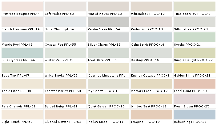 Behr Premium Plus Paint Color Chart