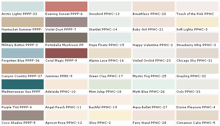 Behr Paint Chart Colors