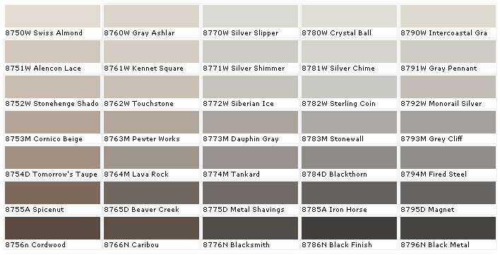 Paint Color Chart Grey