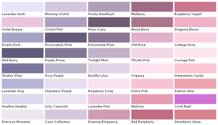 Bedroom Paint Colour Chart