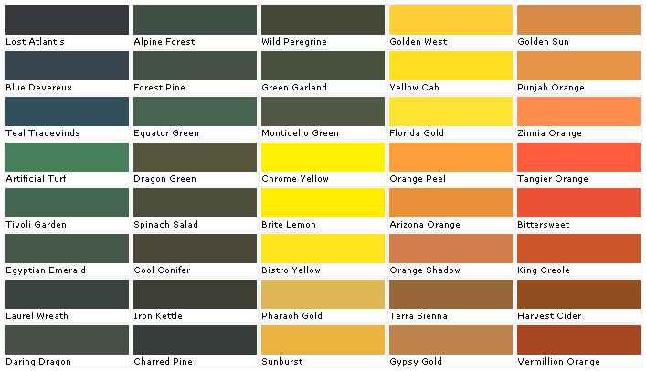 Yellow Color Paint Chart