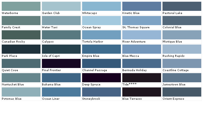 Blue Color Swatch Chart