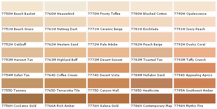 Beige Pantone Color Chart