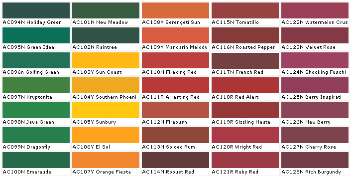 Parker Paint Colors Chart