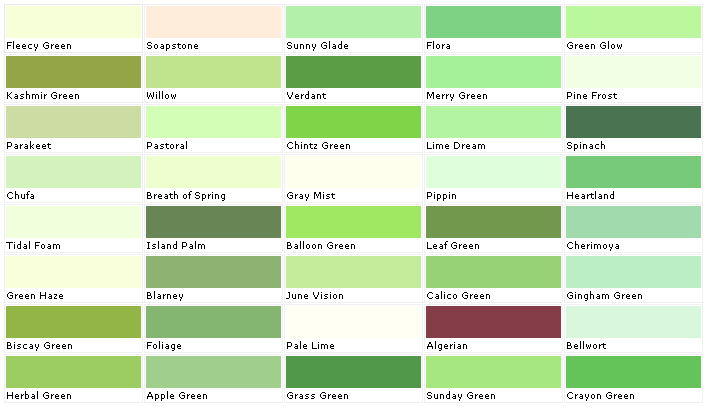 Shades Of Green Color Chart