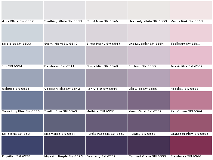 Sherwin Williams Color Chart Options House Paints Colors - Purple Paint Color Palette