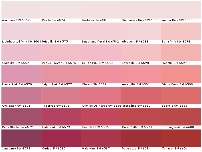 Shades Of Pink Paint Chart